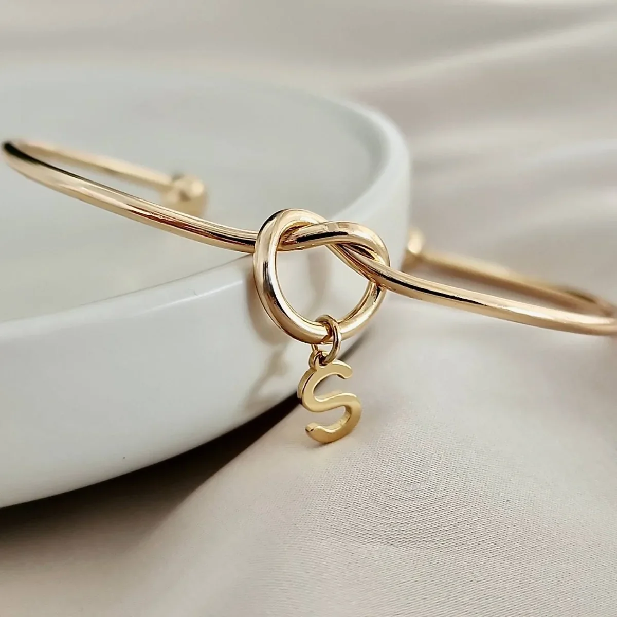 Gold Initial Charm Bangle Bracelet - Image 4