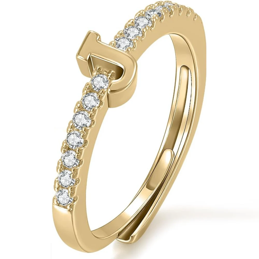 Gold Initial Letter Adjustable Ring - Image 10