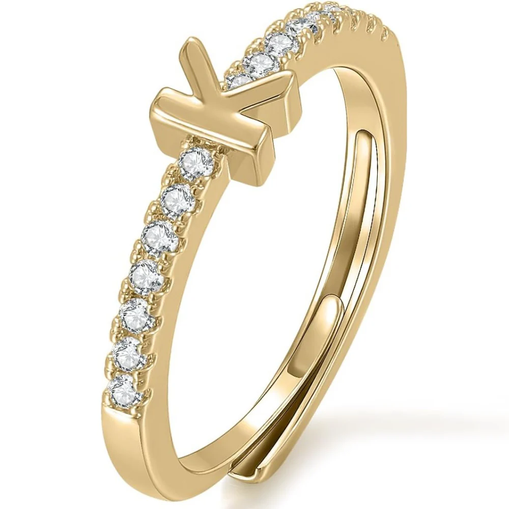 Gold Initial Letter Adjustable Ring - Image 11