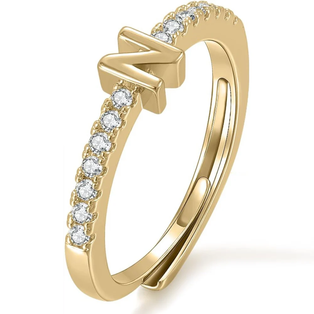 Gold Initial Letter Adjustable Ring - Image 14