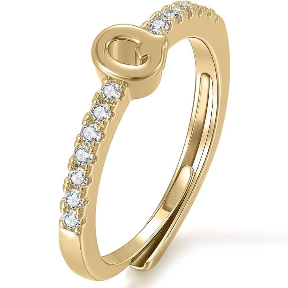 Gold Initial Letter Adjustable Ring - Image 17