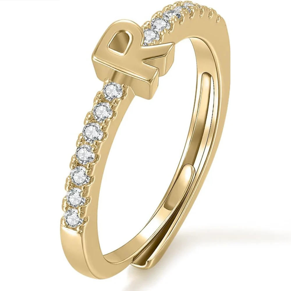 Gold Initial Letter Adjustable Ring - Image 18