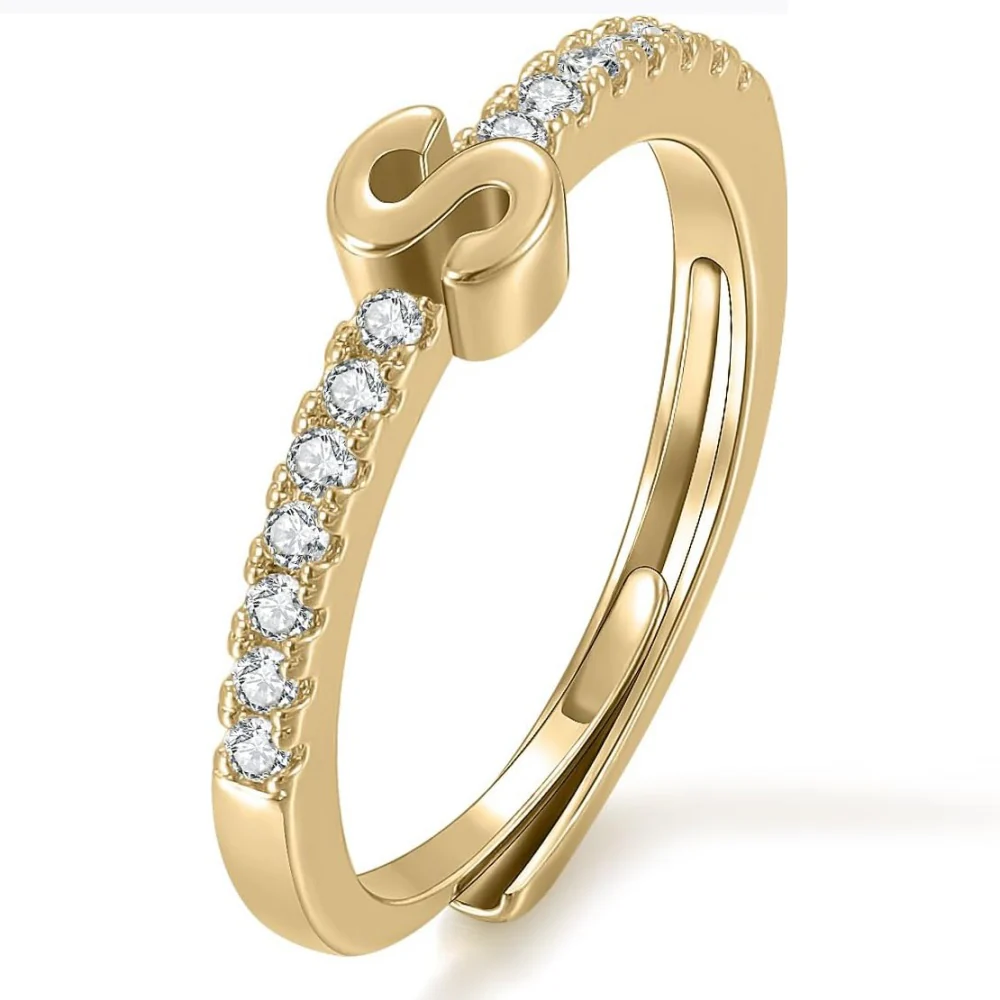 Gold Initial Letter Adjustable Ring - Image 19