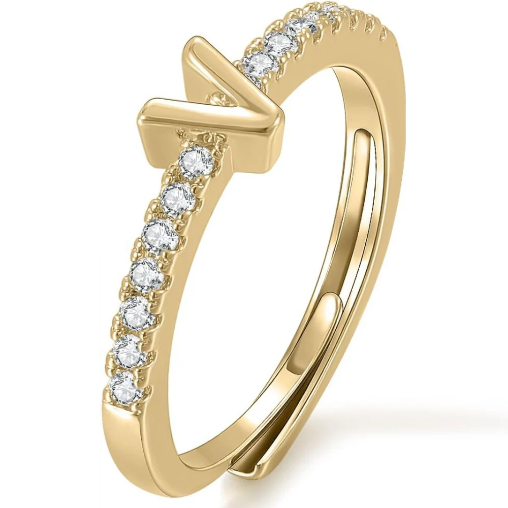 Gold Initial Letter Adjustable Ring - Image 22