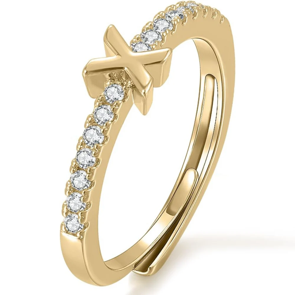 Gold Initial Letter Adjustable Ring - Image 24