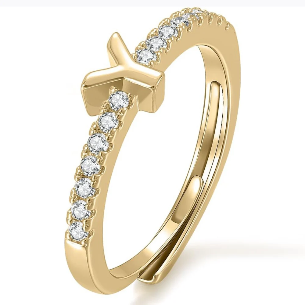 Gold Initial Letter Adjustable Ring - Image 25