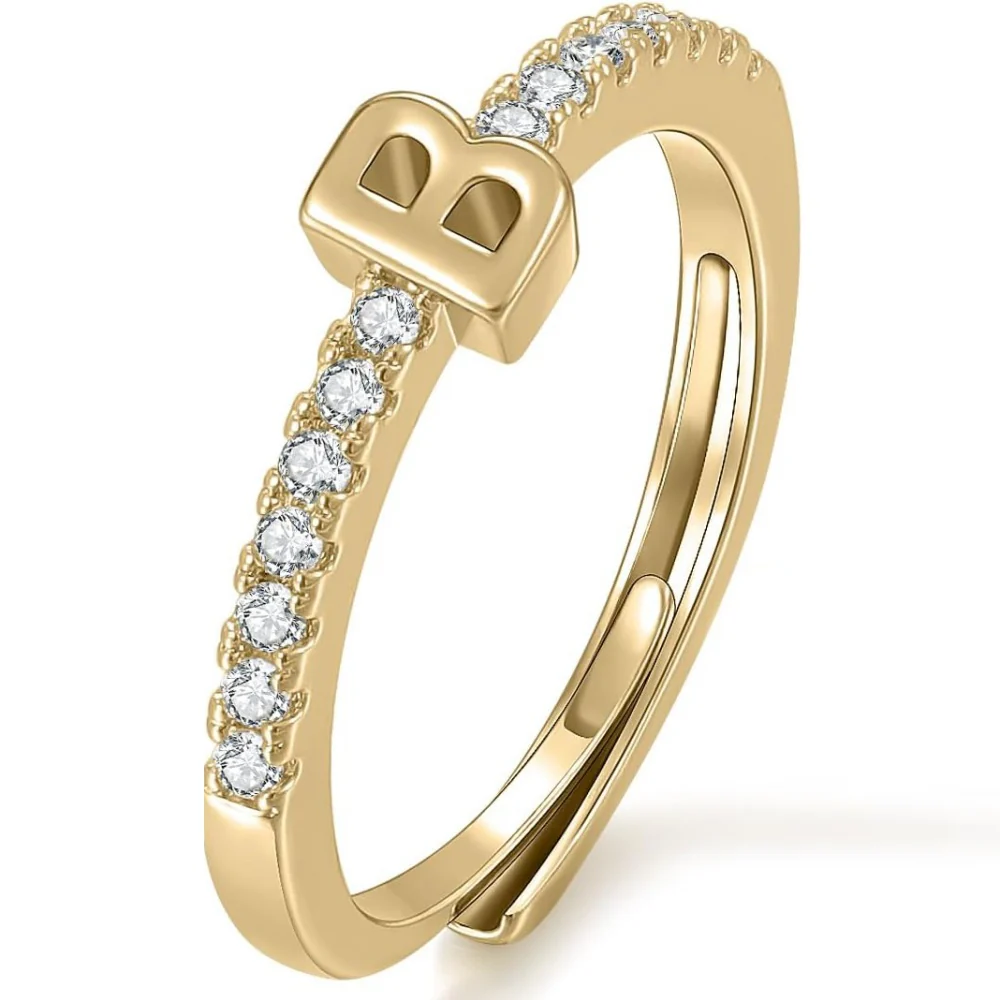 Gold Initial Letter Adjustable Ring - Image 3
