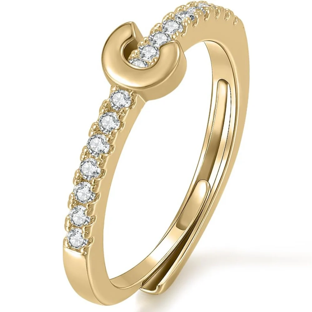 Gold Initial Letter Adjustable Ring - Image 4
