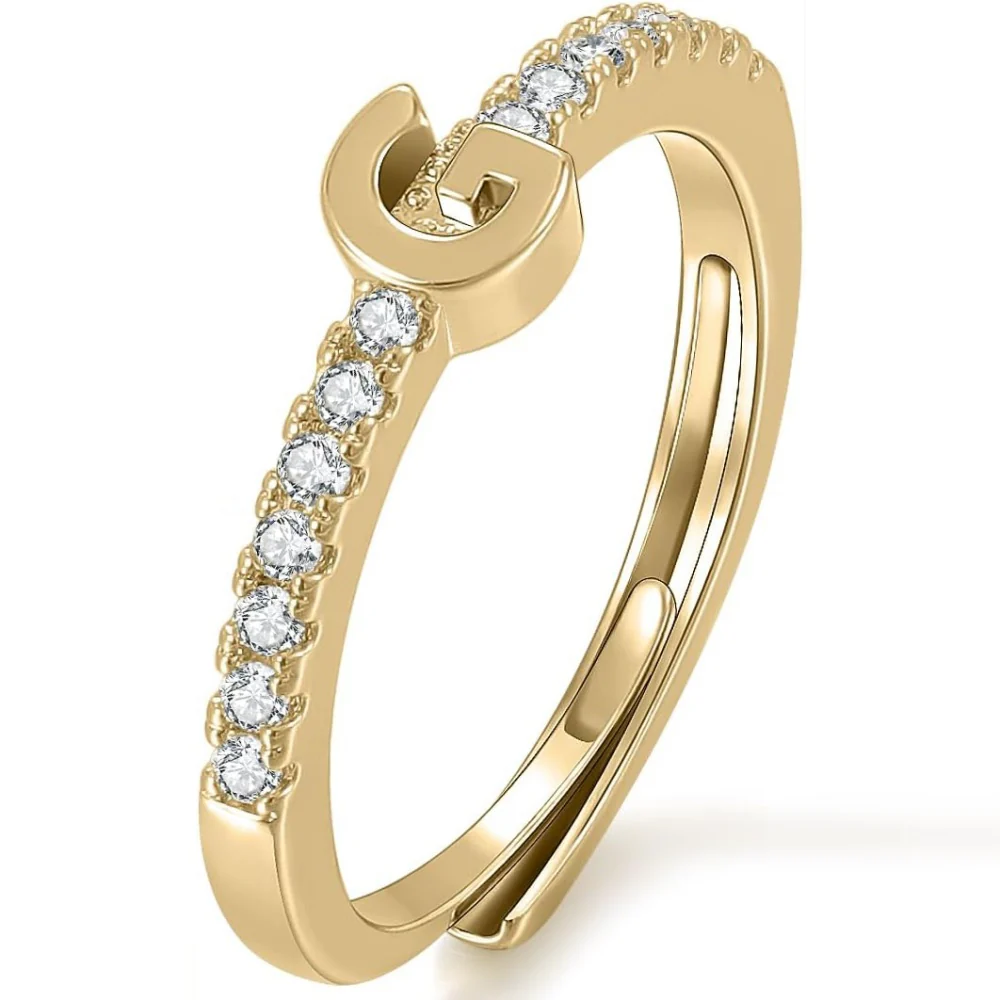 Gold Initial Letter Adjustable Ring - Image 7