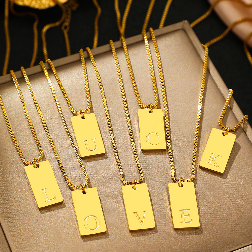 Gold Rectangle Initial Pendant Necklace - Image 2