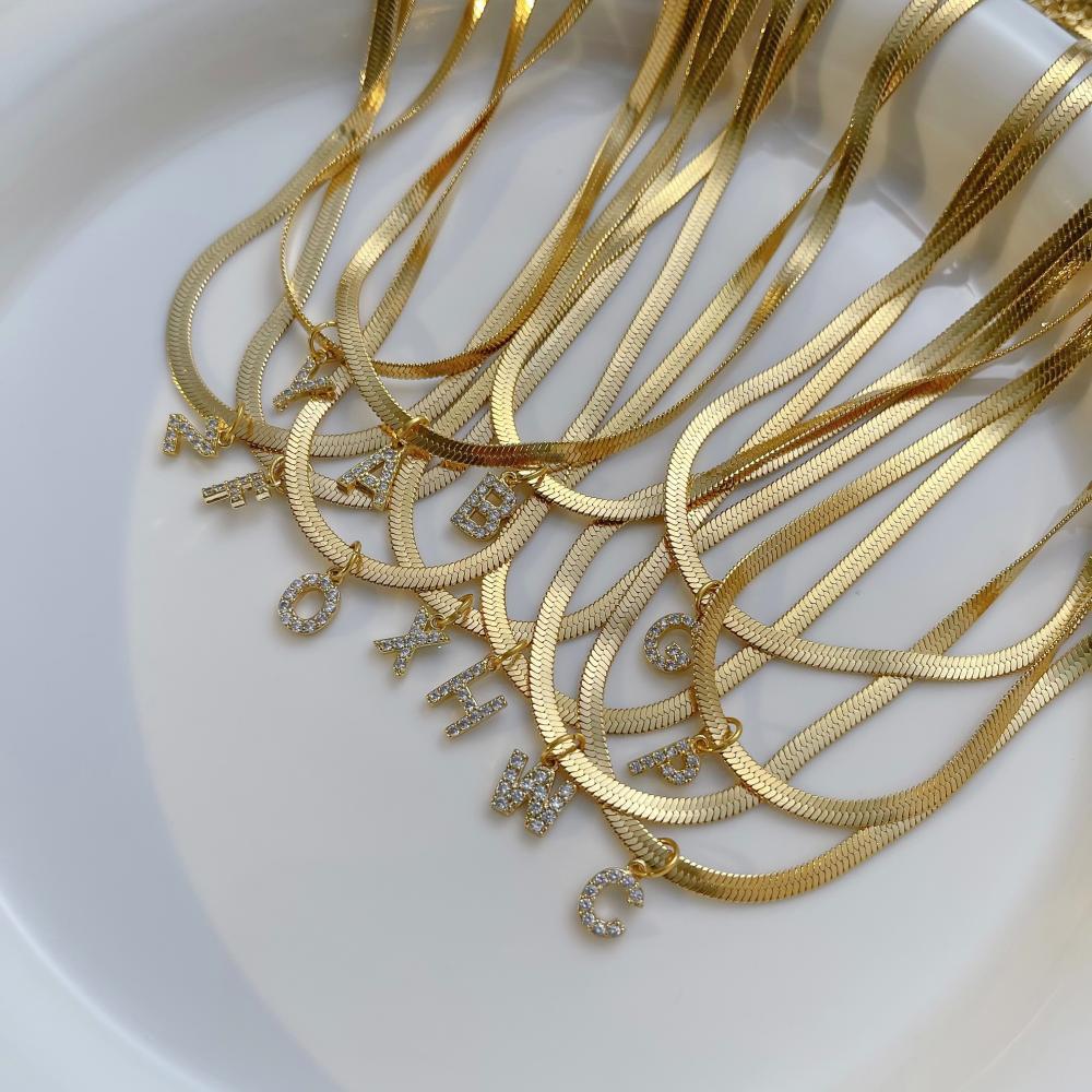 Gold Snake Chain Initial Necklace - Image 23