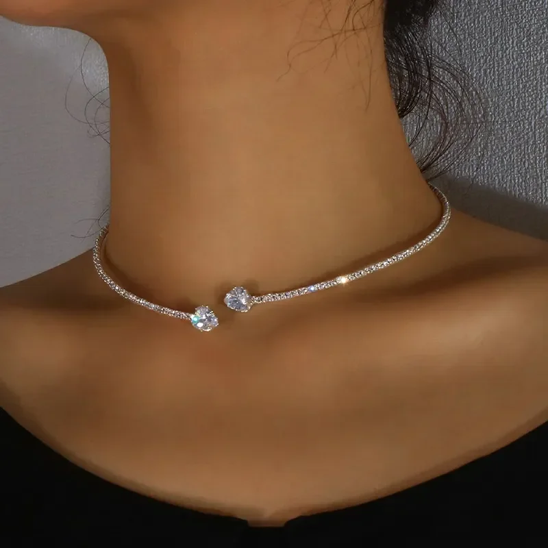 Heart-Cut Crystal Open Choker Necklace - Image 2