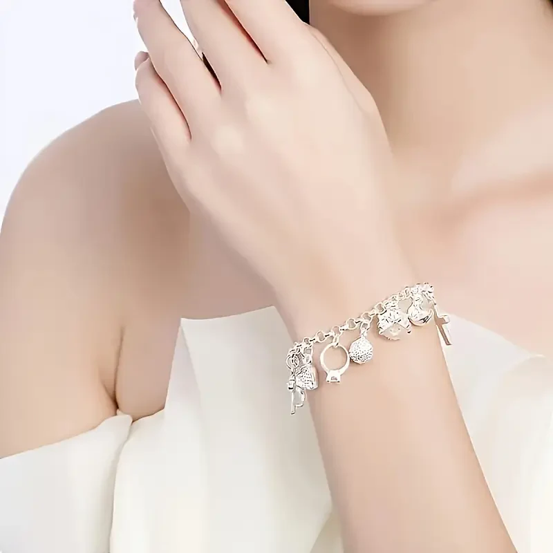 Heart Key Charms Pendant Bracelet - Image 2