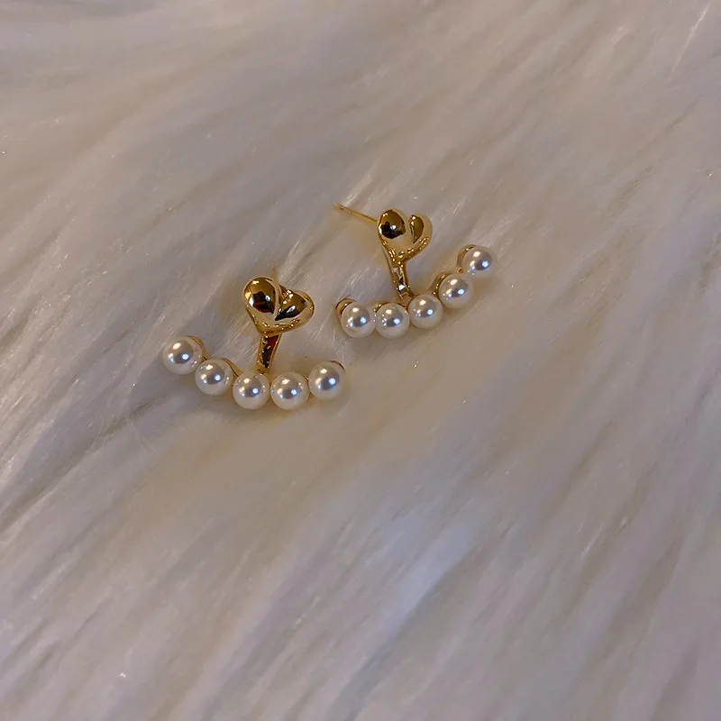 Heart & Pearl Front-Back Earrings - Image 2