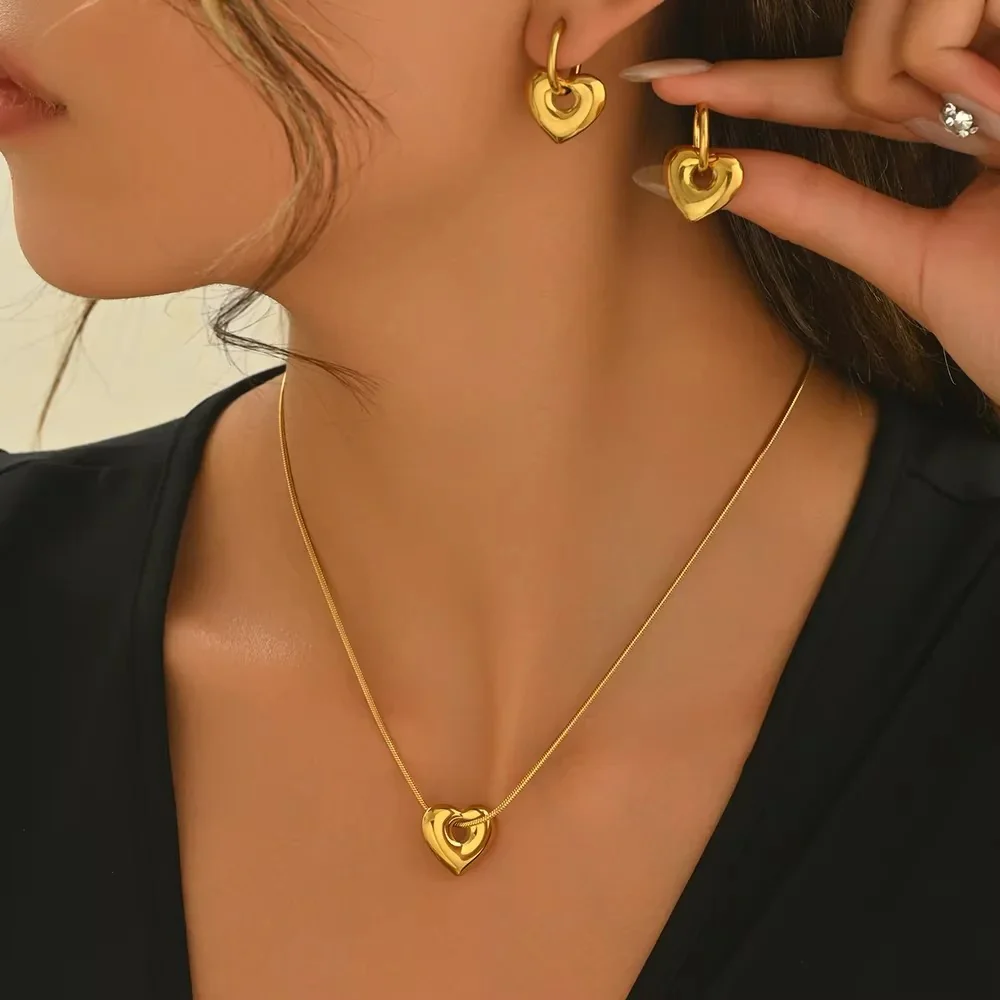 Hollow Heart Necklace & Earring Set - Image 2