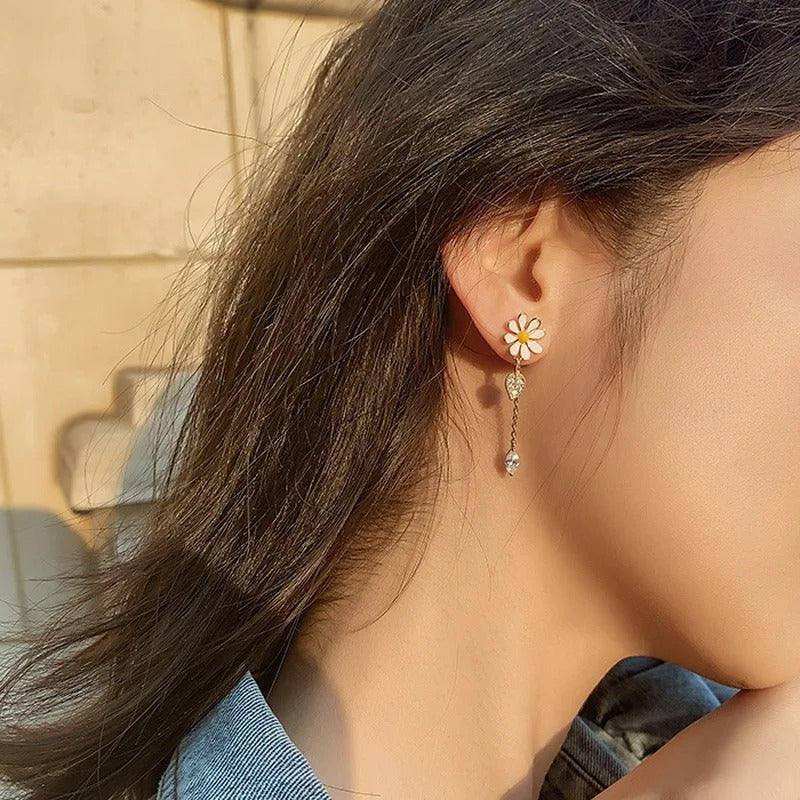 Long Daisy Asymmetrical Earrings - Image 2
