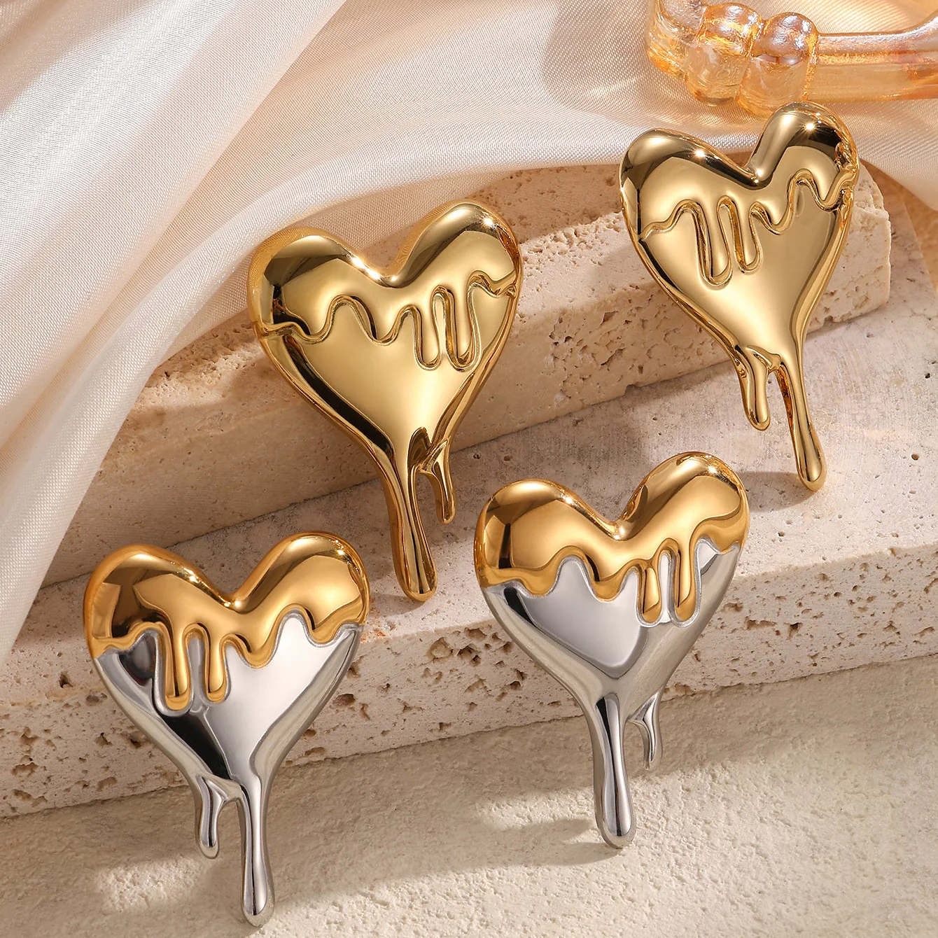 Melted Heart Statement Earrings - Image 3