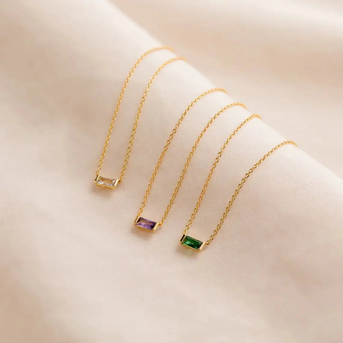 Minimal Baguette Square Birthstone Necklace - Image 2