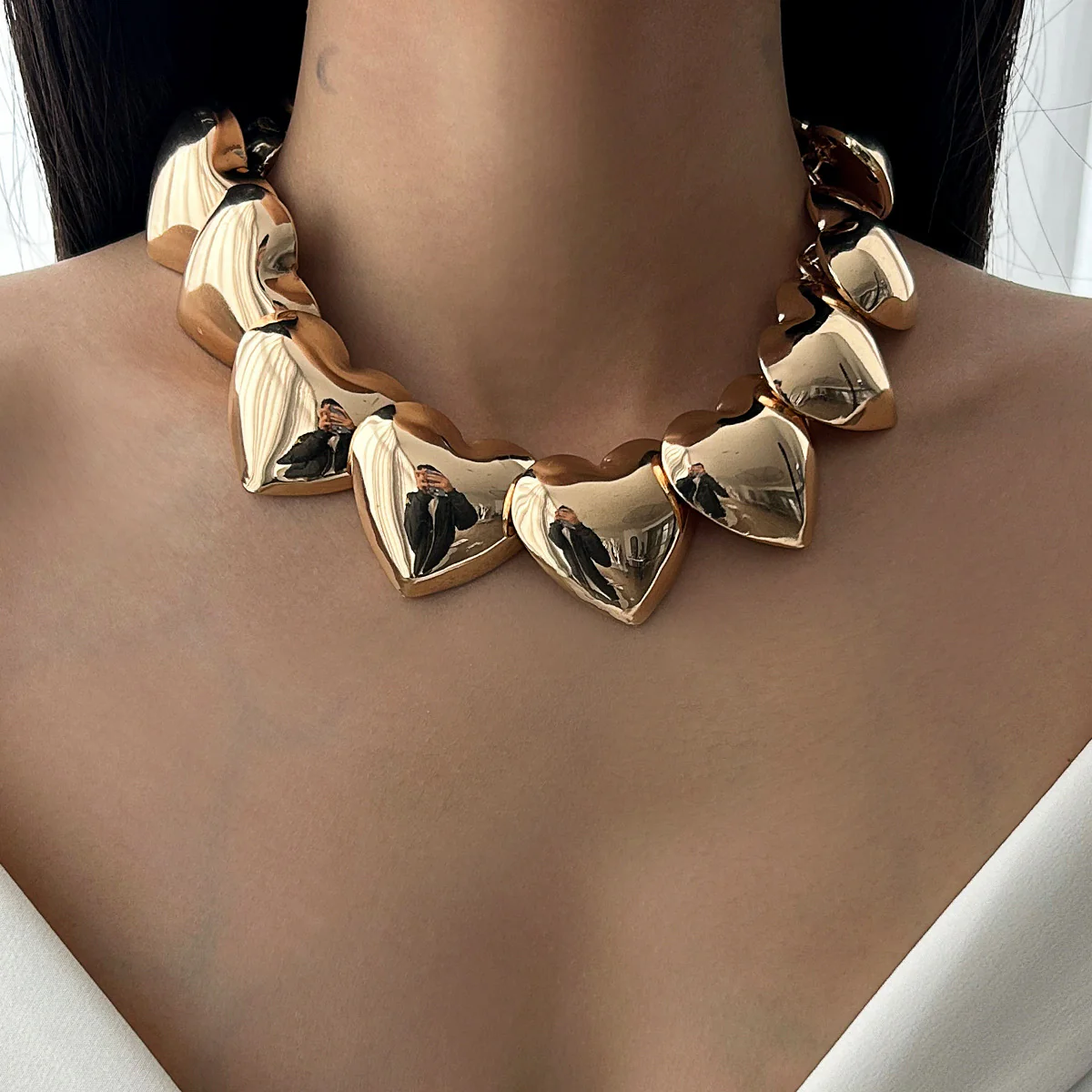 Punk Gold & Silver Heart Choker Necklace