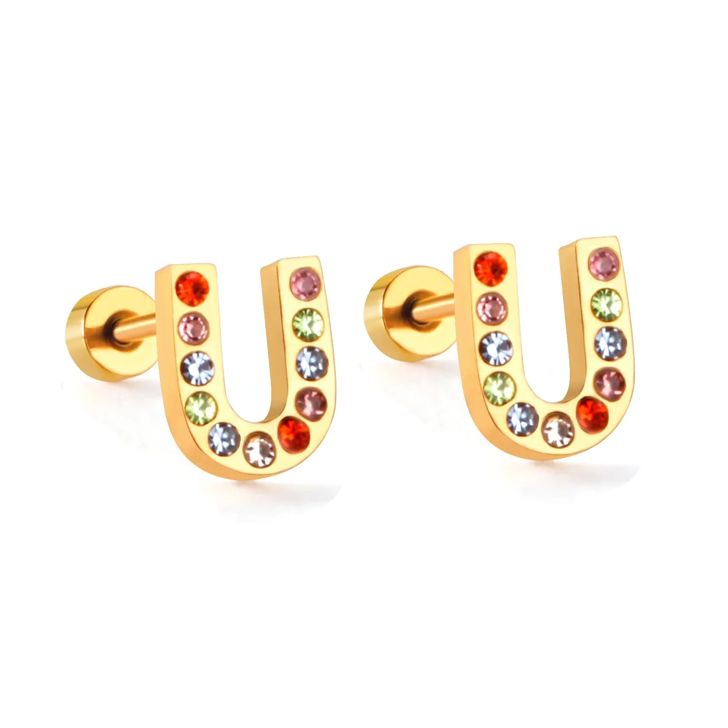 Rainbow Initial Letter Stud Earrings - Image 11