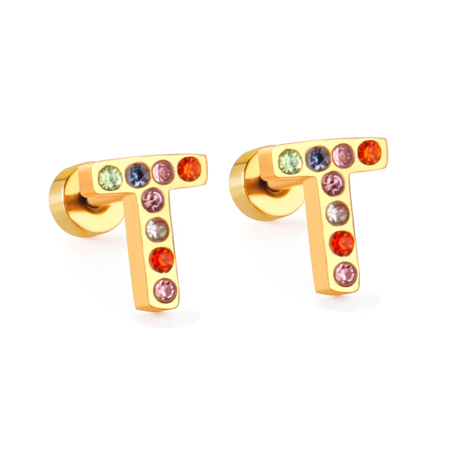Rainbow Initial Letter Stud Earrings - Image 12