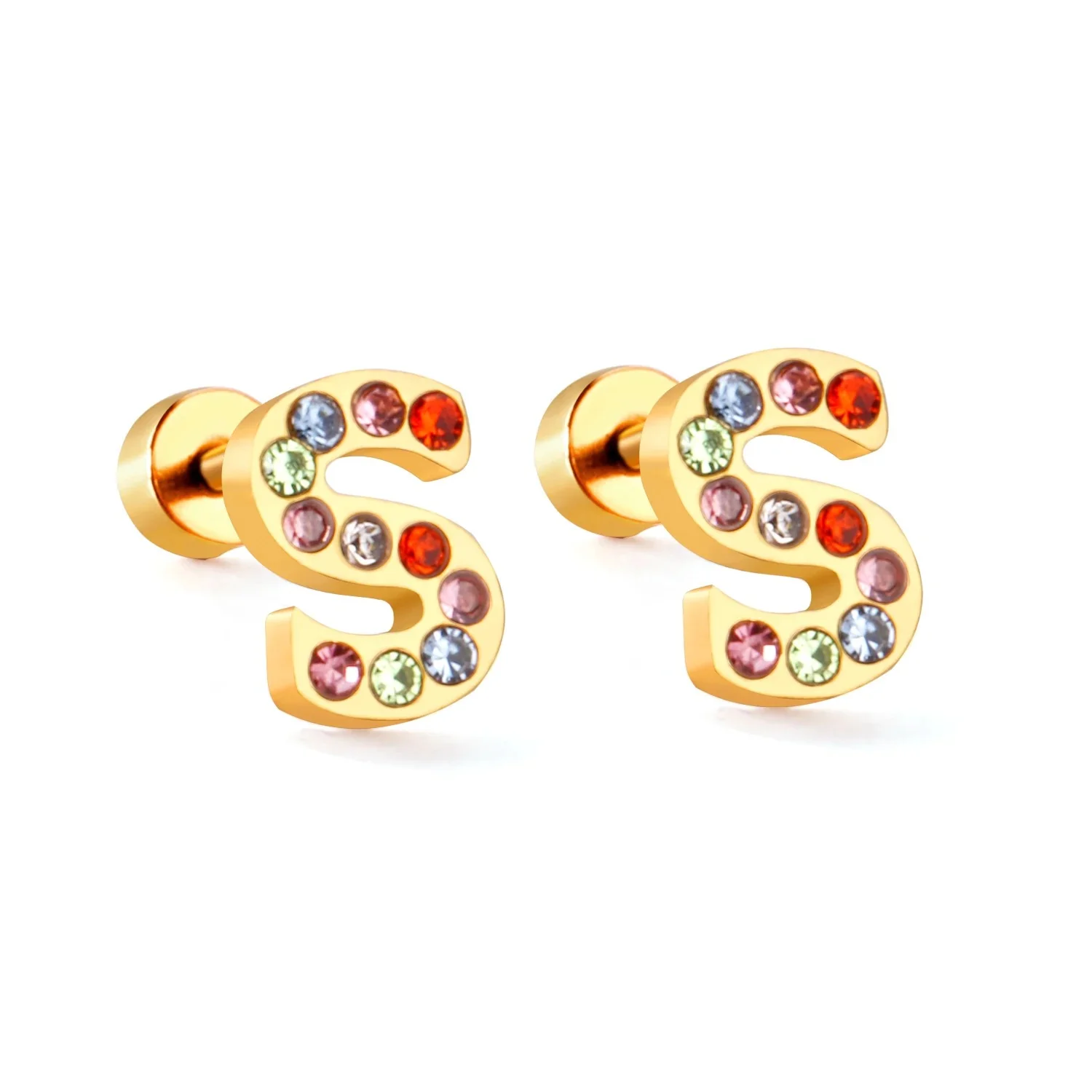 Rainbow Initial Letter Stud Earrings - Image 13