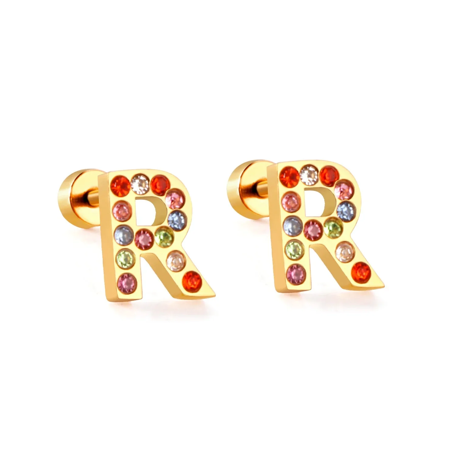 Rainbow Initial Letter Stud Earrings - Image 14