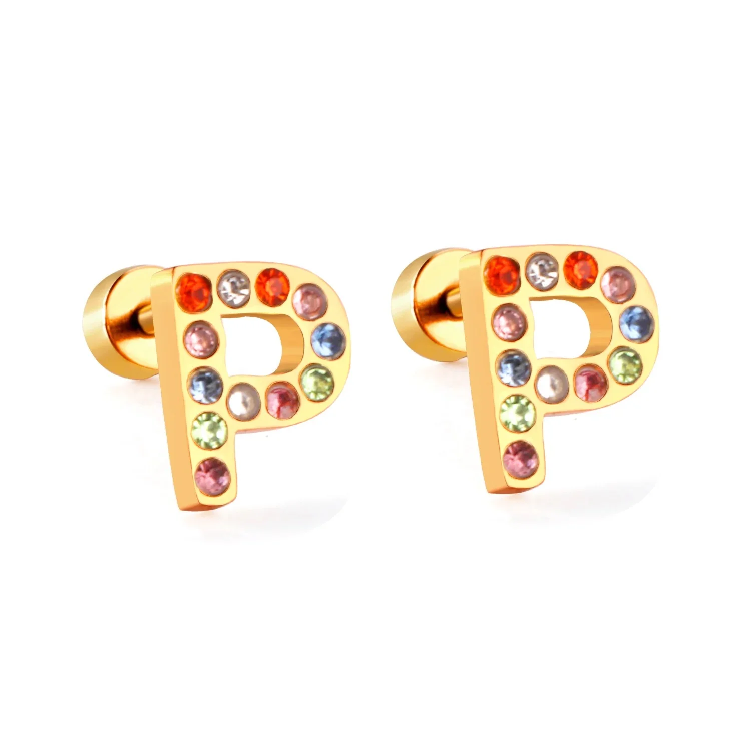 Rainbow Initial Letter Stud Earrings - Image 16