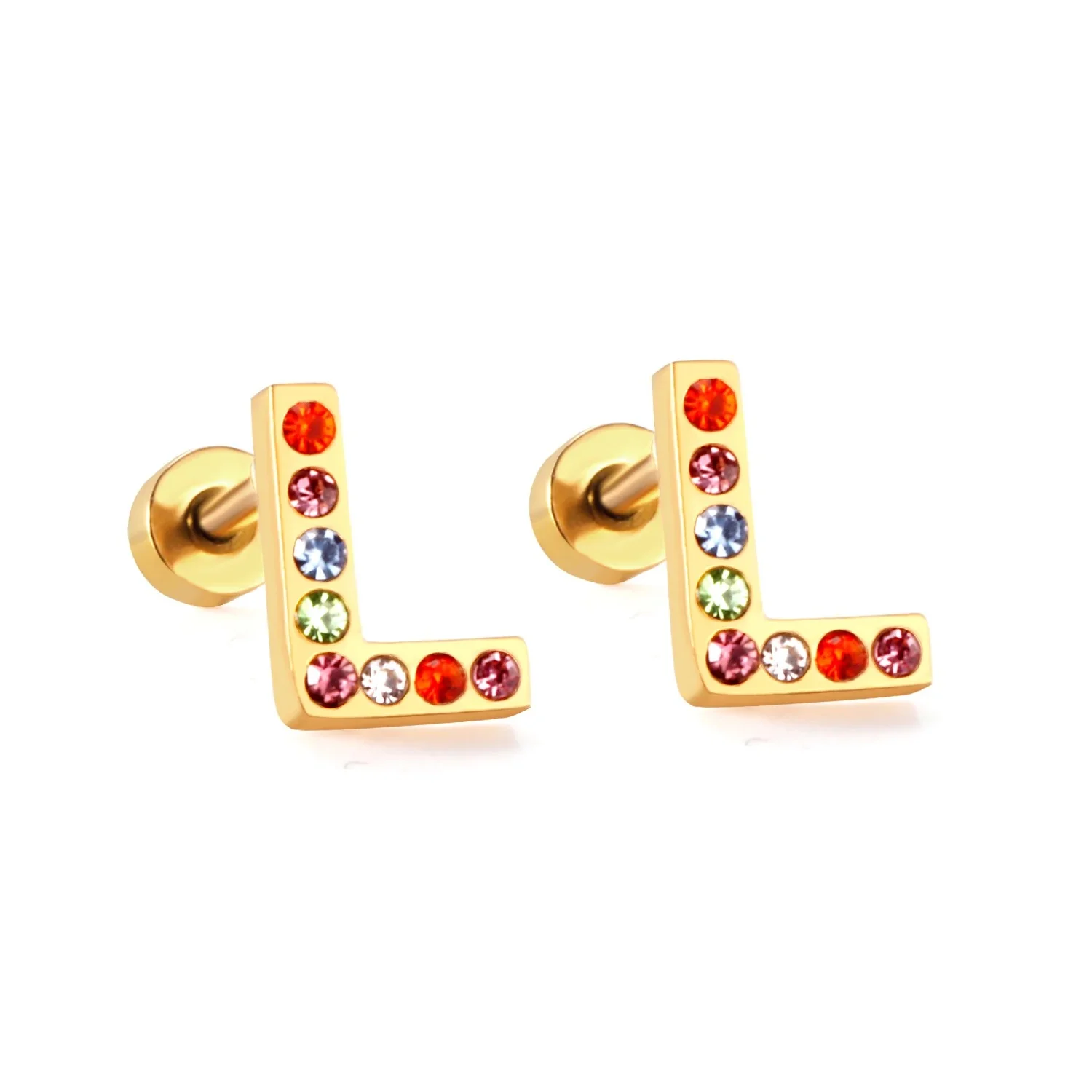 Rainbow Initial Letter Stud Earrings - Image 20