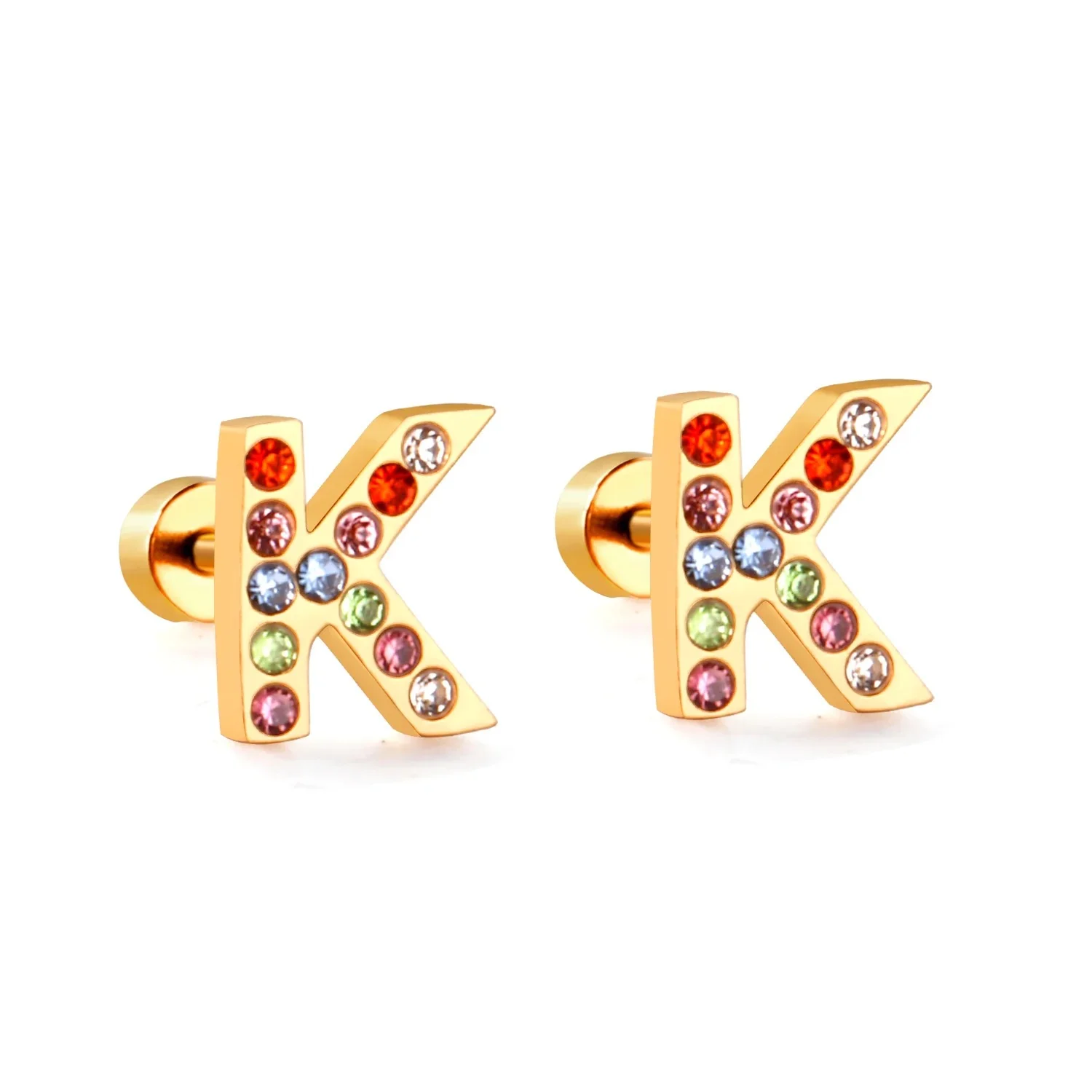 Rainbow Initial Letter Stud Earrings - Image 21