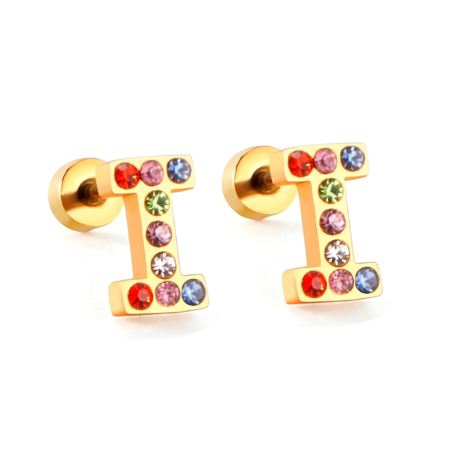 Rainbow Initial Letter Stud Earrings - Image 23