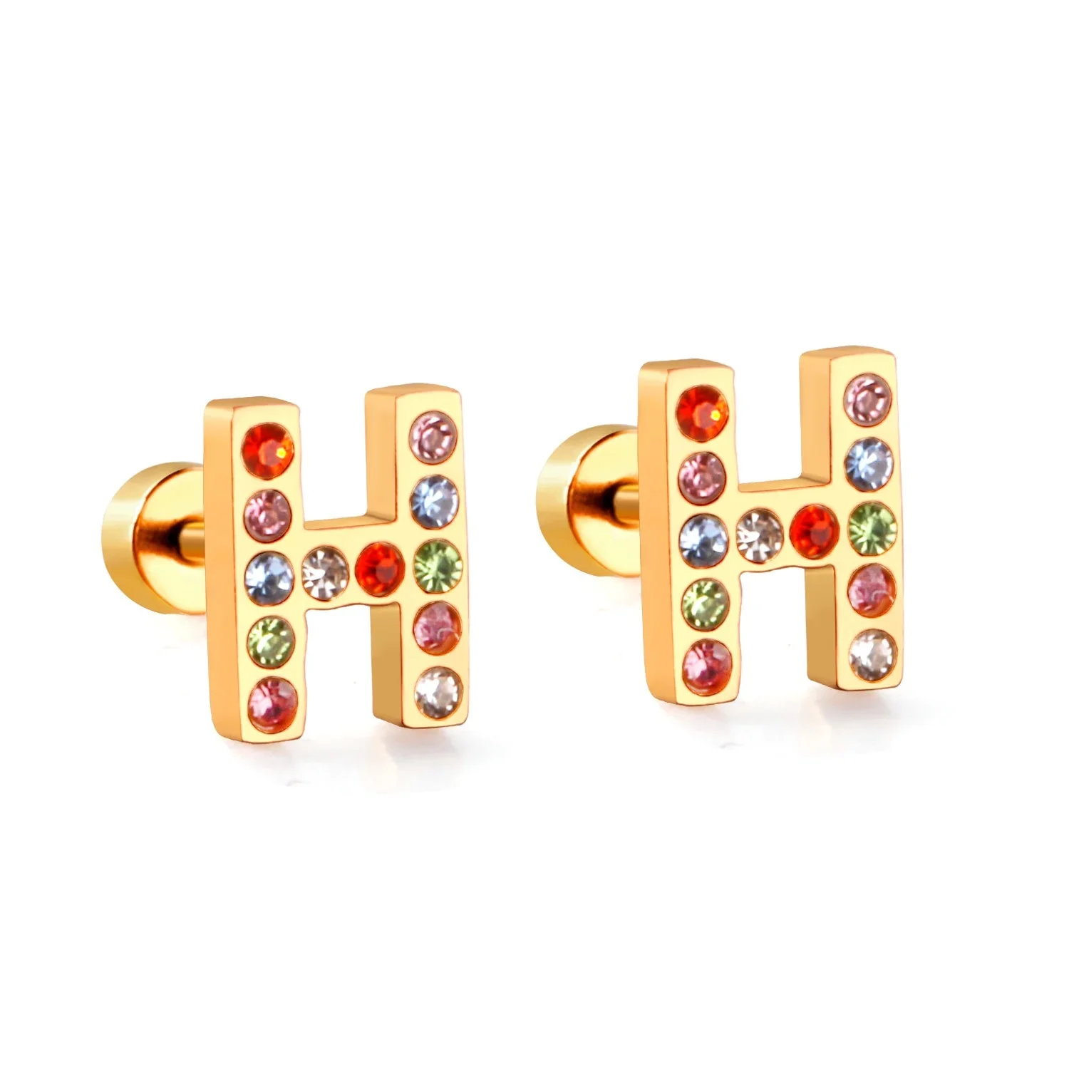 Rainbow Initial Letter Stud Earrings - Image 24