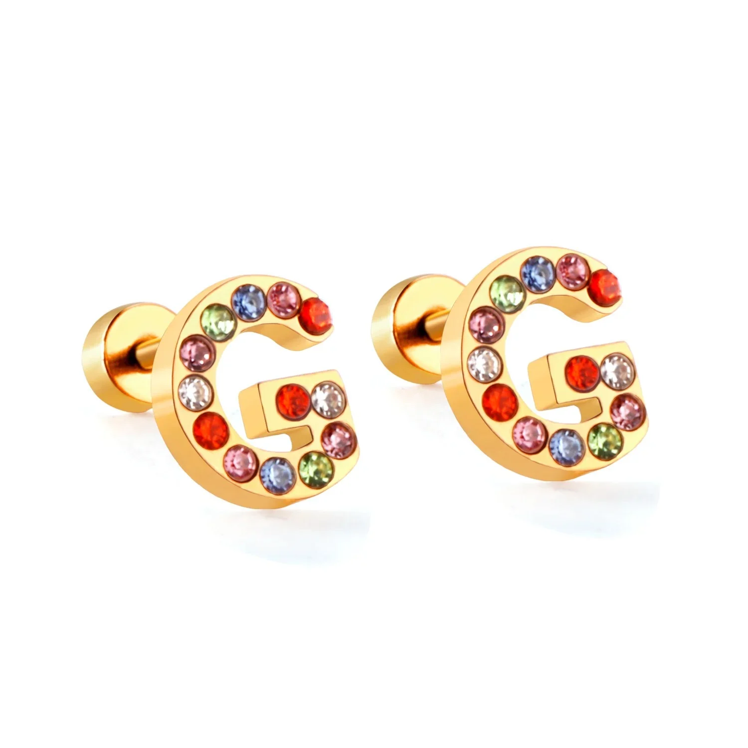 Rainbow Initial Letter Stud Earrings - Image 25