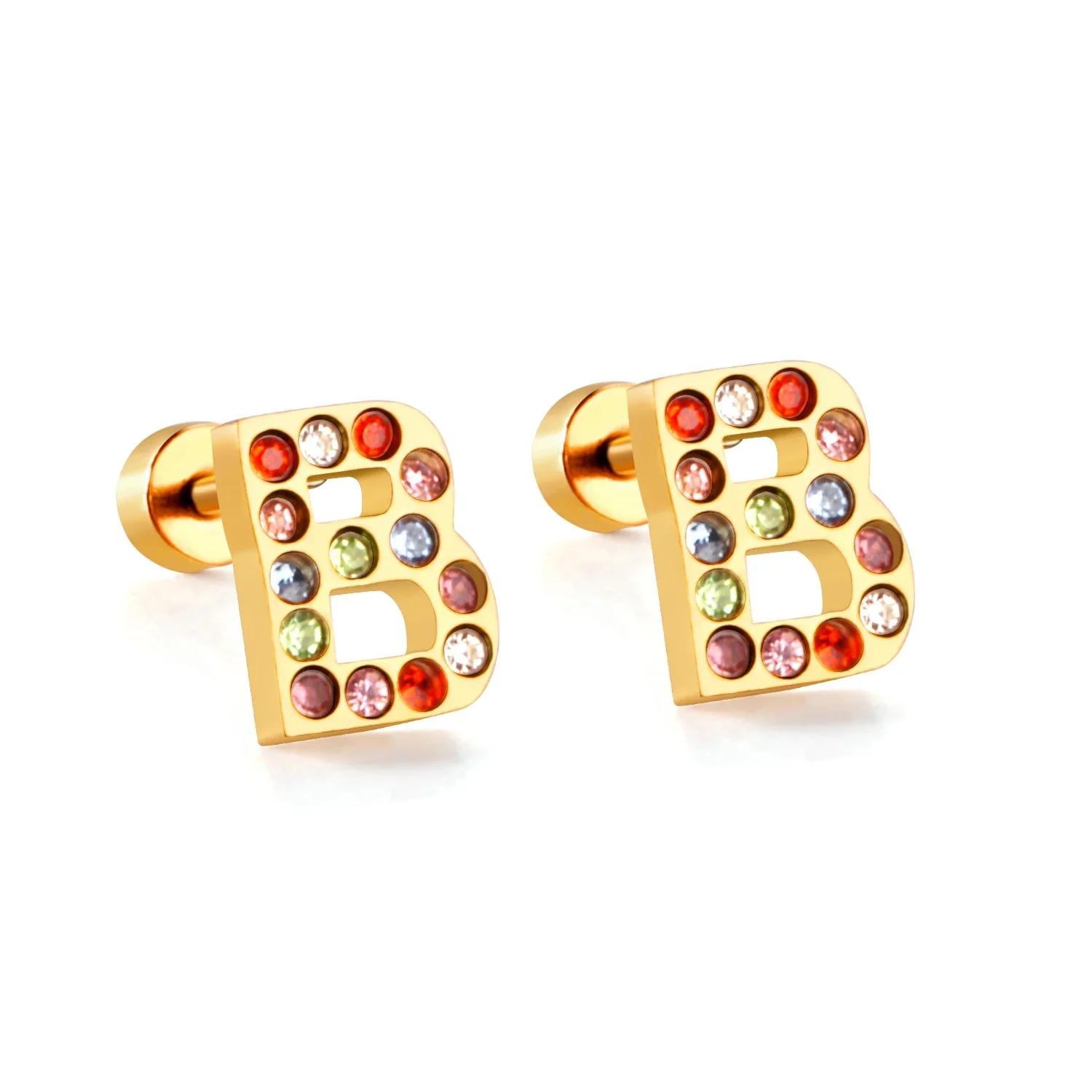 Rainbow Initial Letter Stud Earrings - Image 29