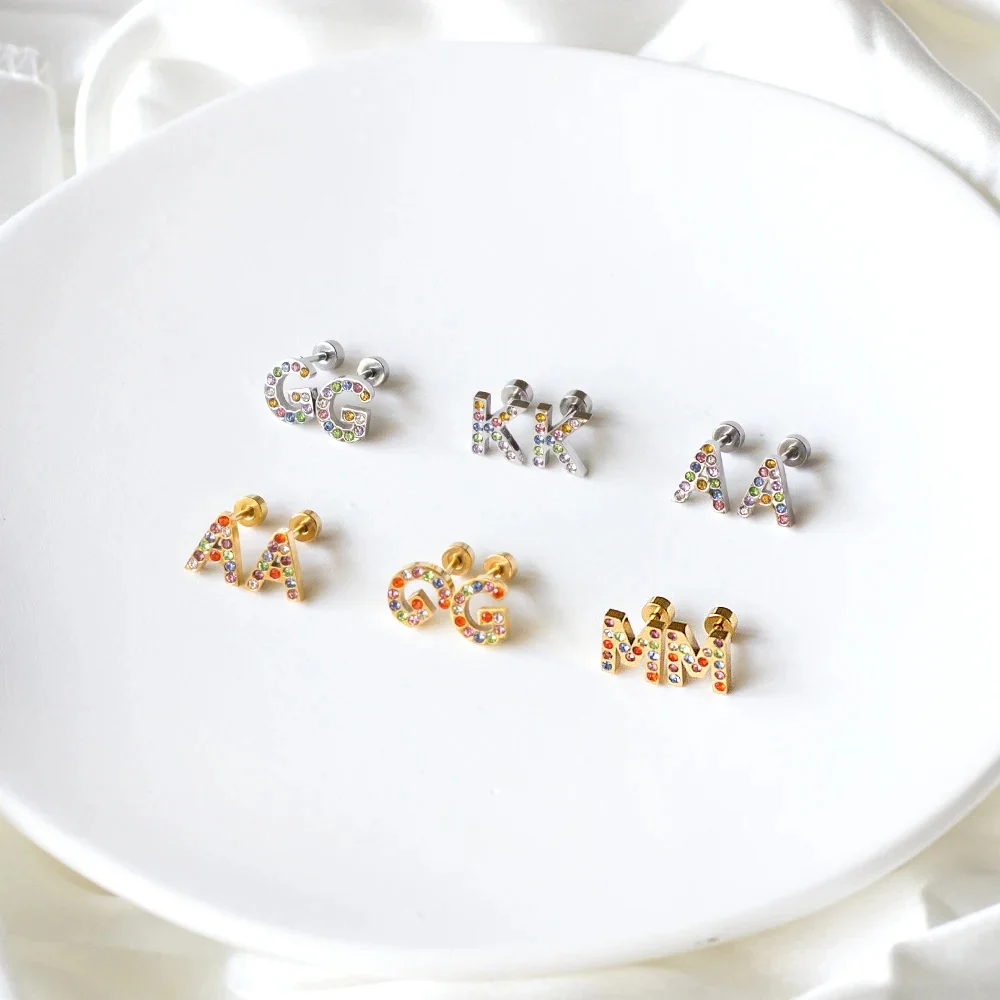 Rainbow Initial Letter Stud Earrings - Image 4