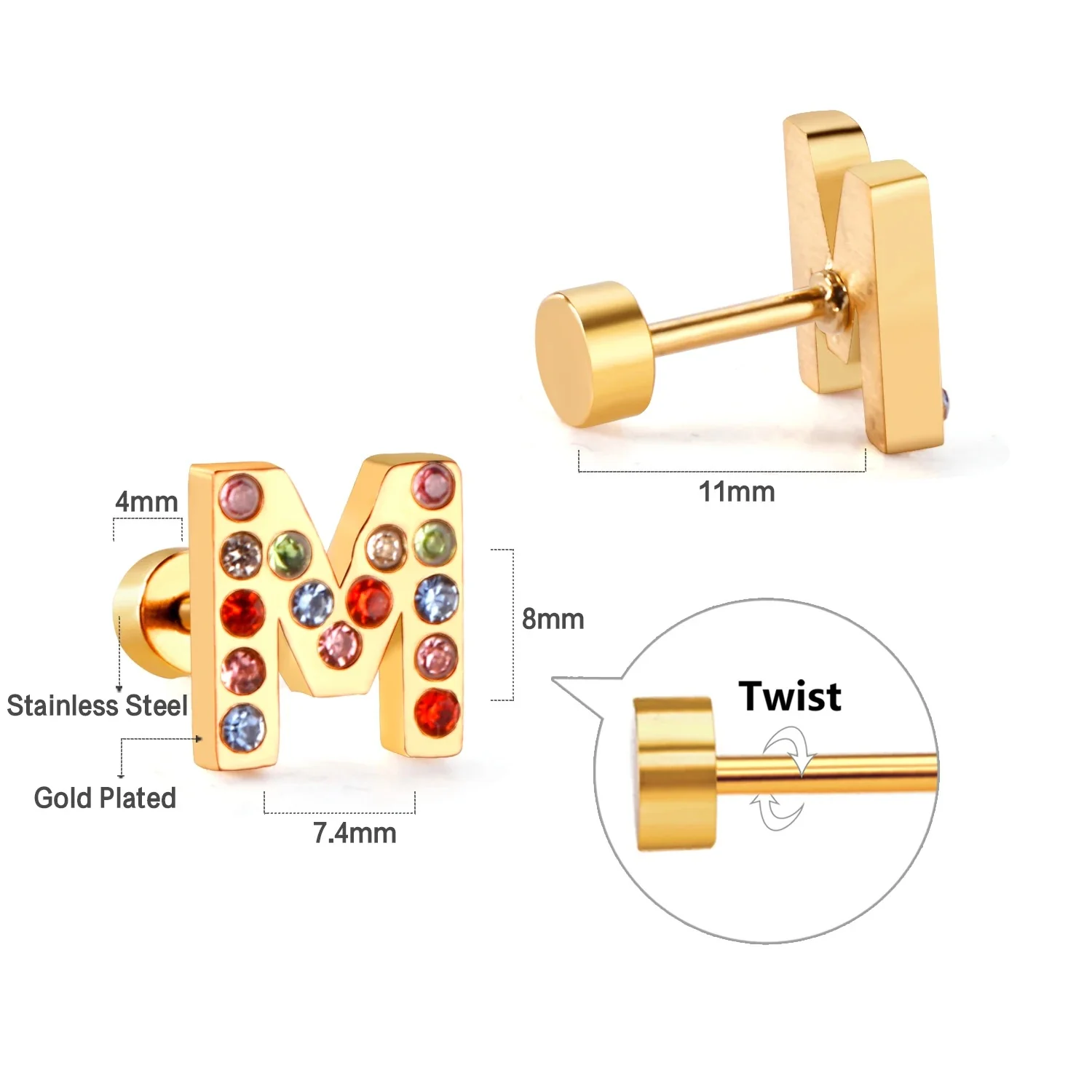 Rainbow Initial Letter Stud Earrings - Image 5