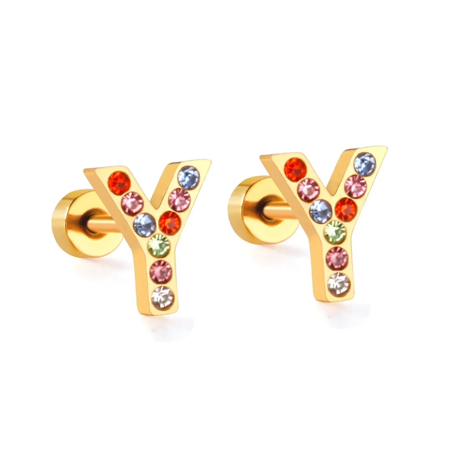 Rainbow Initial Letter Stud Earrings - Image 6