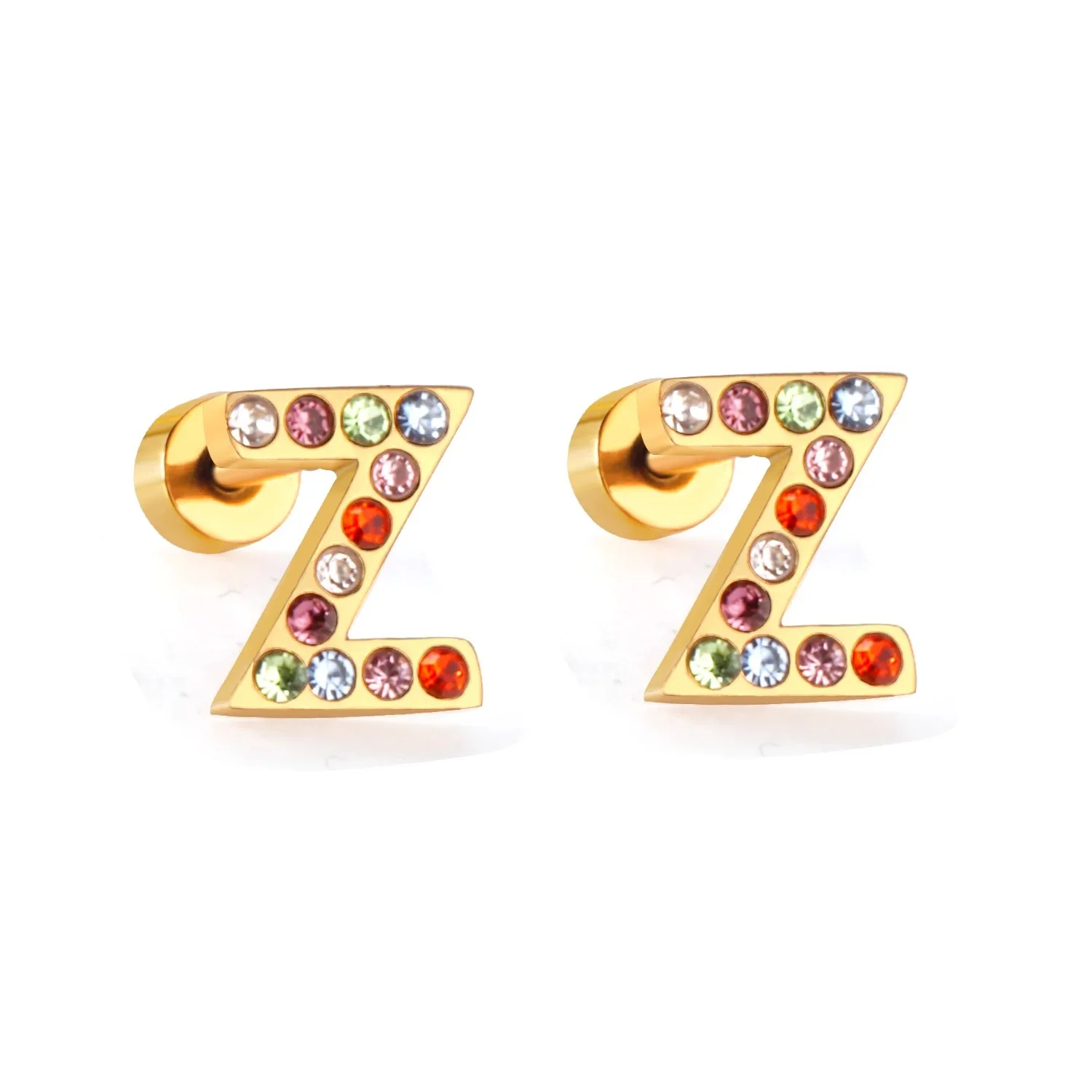 Rainbow Initial Letter Stud Earrings - Image 8