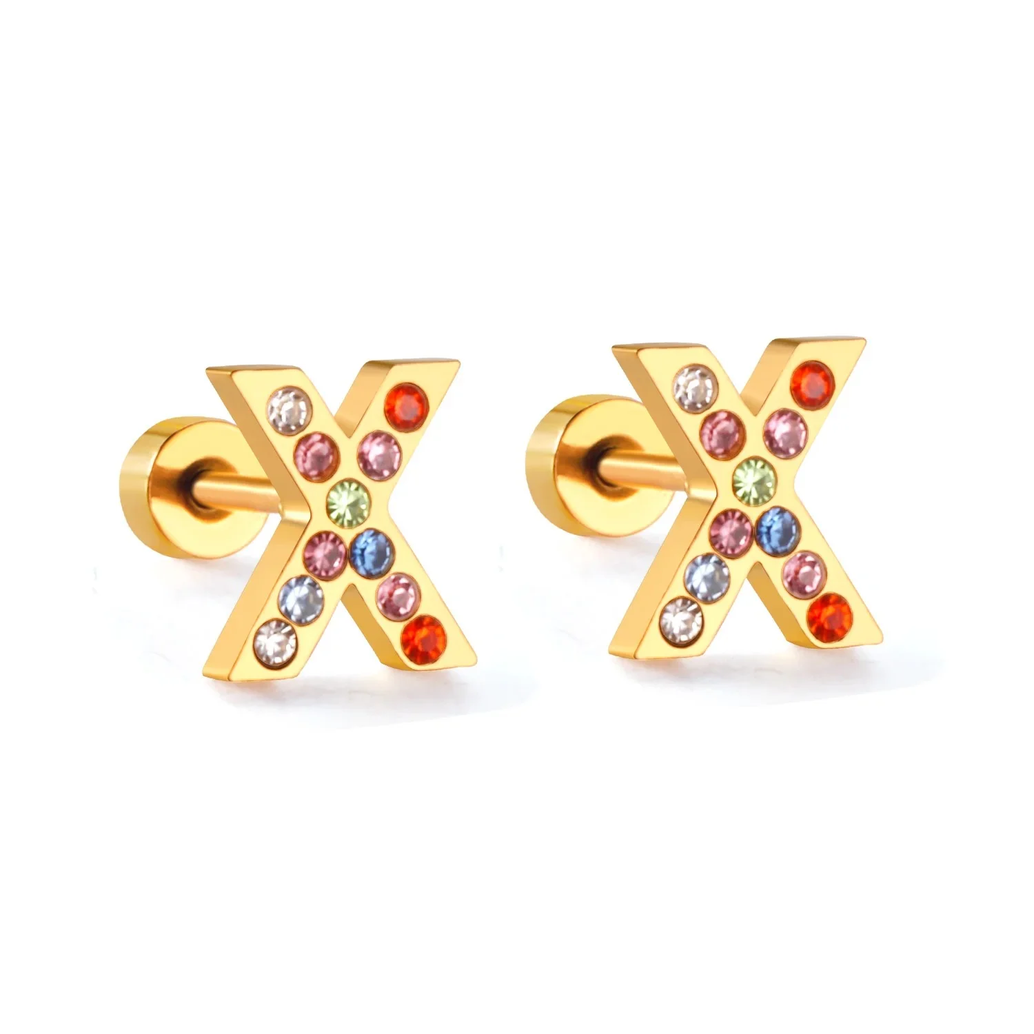 Rainbow Initial Letter Stud Earrings - Image 9