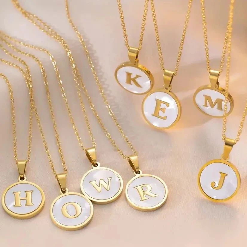 Round Gold Shell Initial Necklace - Image 3