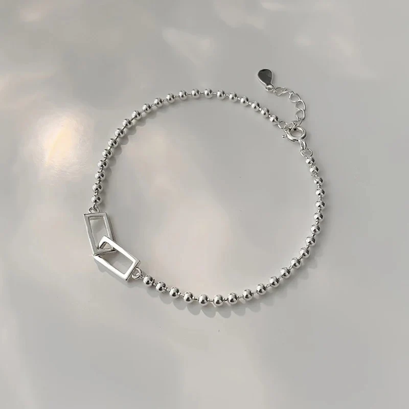 Sterling Silver Geometric Square Beads Bracelet - Image 3