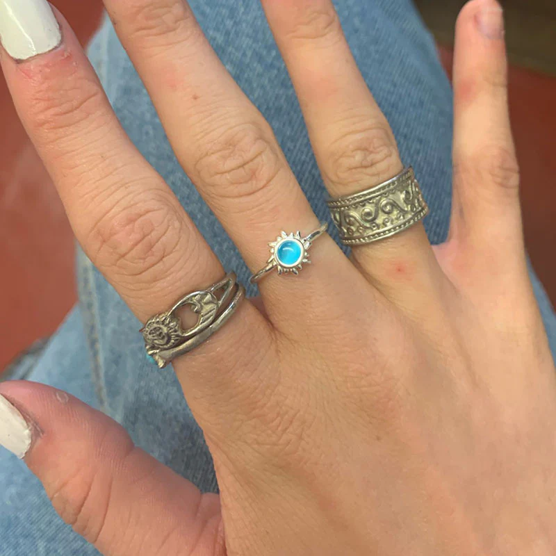 Sunflower Opal Stainless Steel Couple Ring - Image 2
