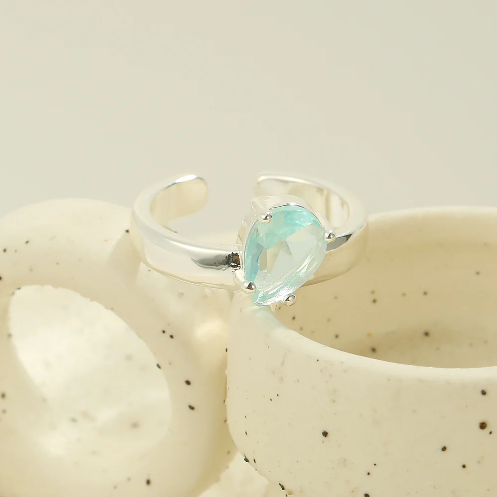 Teardrop Aqua Adjustable Silver Ring - Image 2