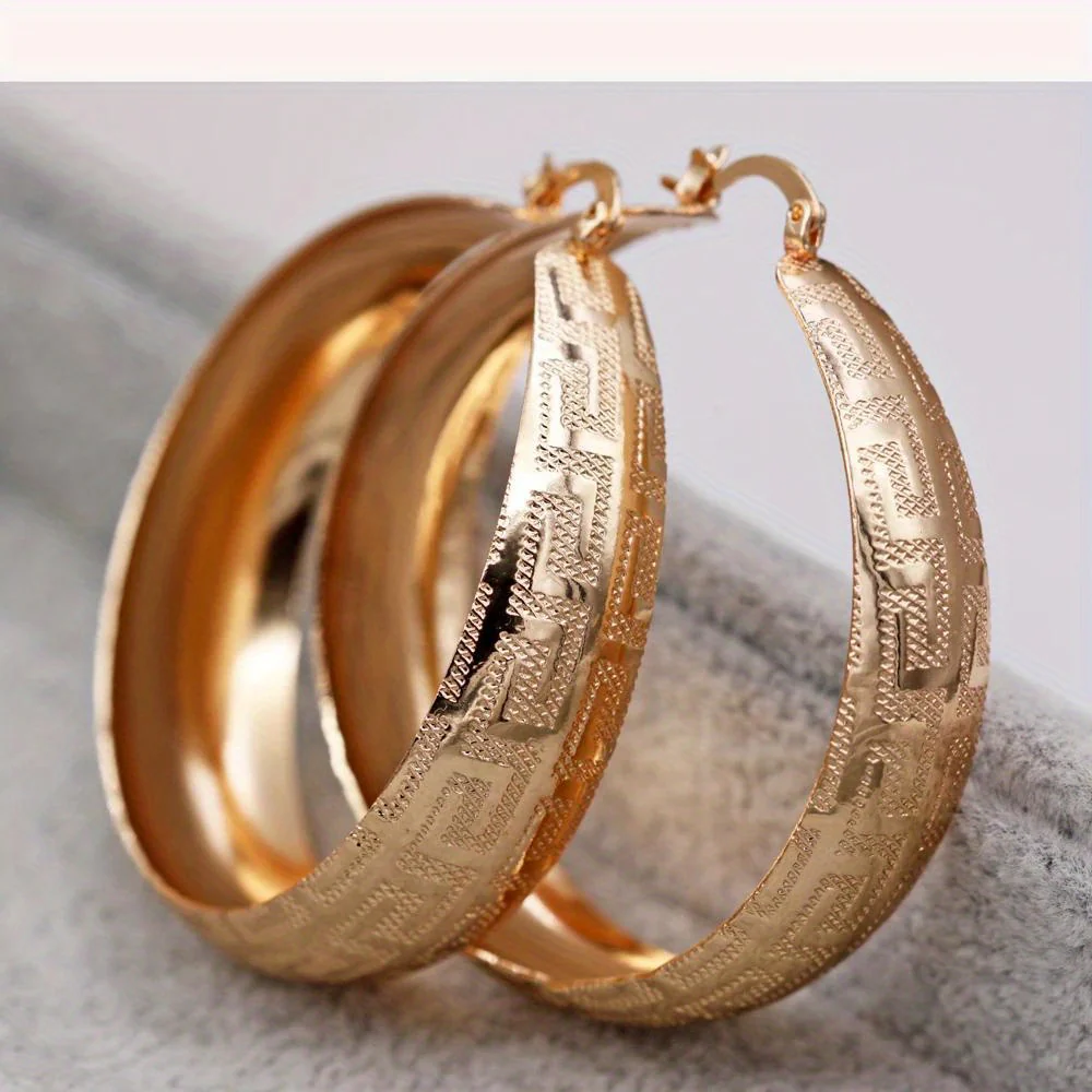 Textured Greek Key Hoop Earrings - Image 3