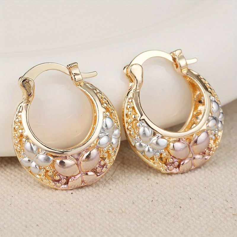 Tri-Color Floral Hoop Earrings