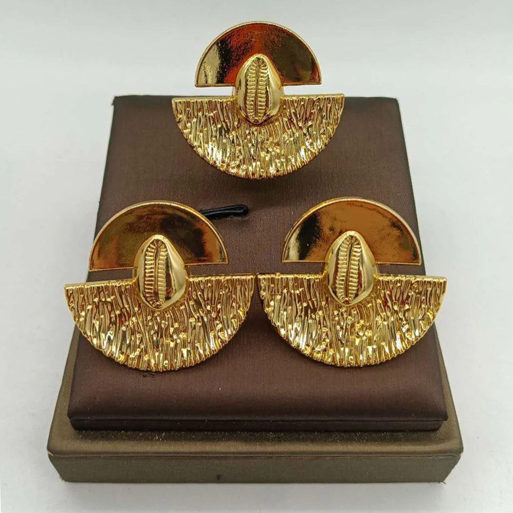 Tribal Gold Cowrie Statement Earrings Stack