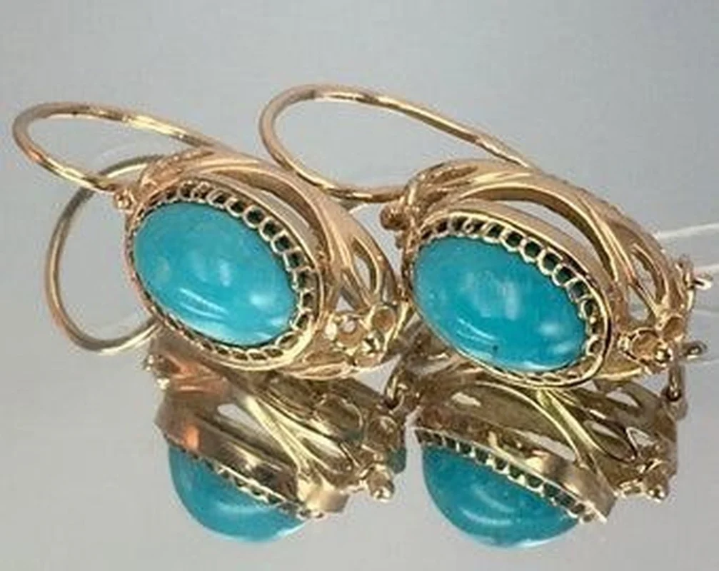 Turquoise Oval Drop Earrings - Image 2