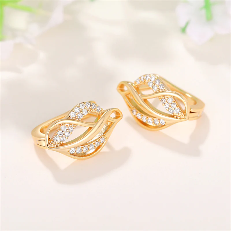 Twist Leaf Crystal Hoop Earrings