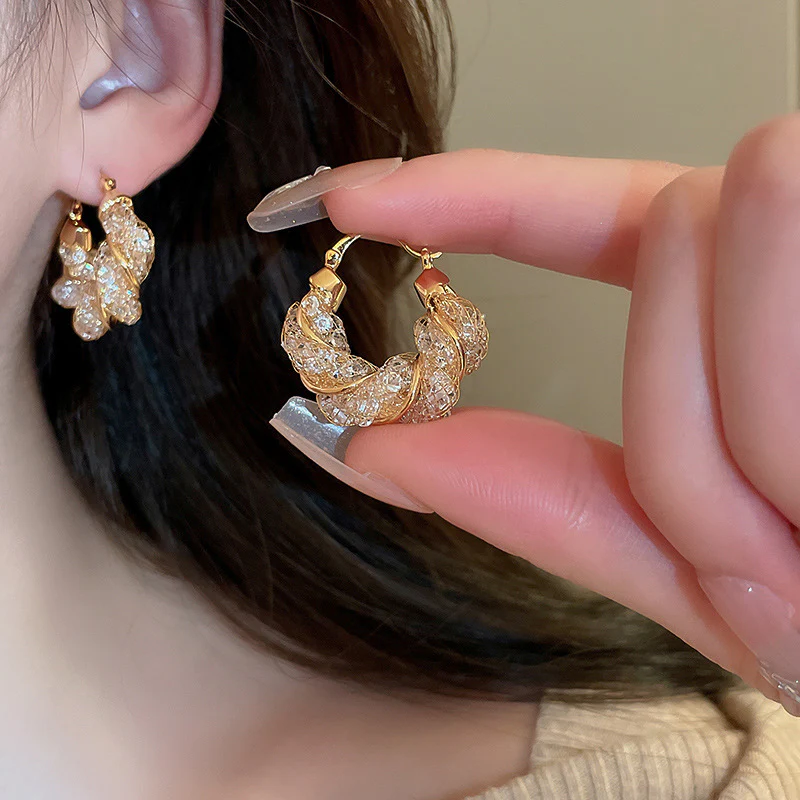 Twisted Mesh Gold Hoop Earrings