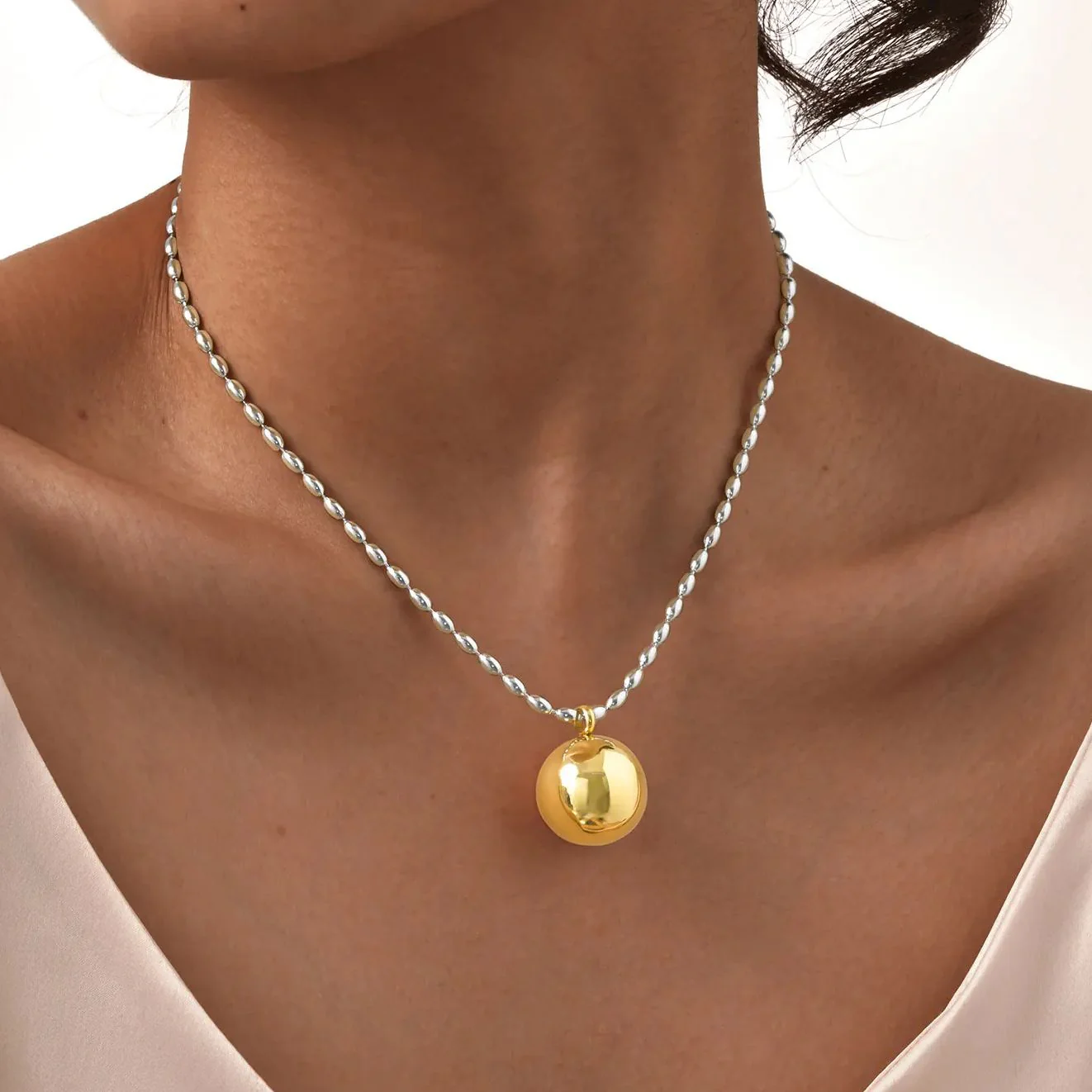 Two-Tone Ball Pendant Necklace - Image 4